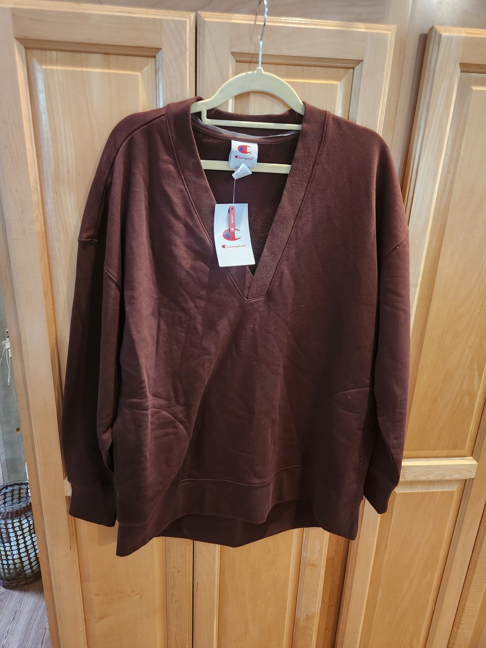 Champion Men’s V-Neck Pullover Sweater - Chocolate Brown With Side Pockets